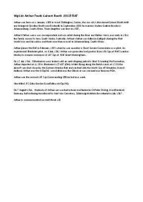 A preview of a PDF biography for Booth, Arthur Frank Calvert